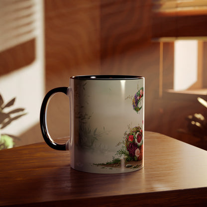 Floral Fantasy Two-Tone Ceramic Mug with Letter J Black-04