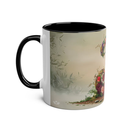 Floral Fantasy Two-Tone Ceramic Mug with Letter J Black-02