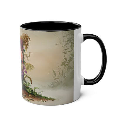 Floral Fantasy Two-Tone Ceramic Mug with Letter J Black-03