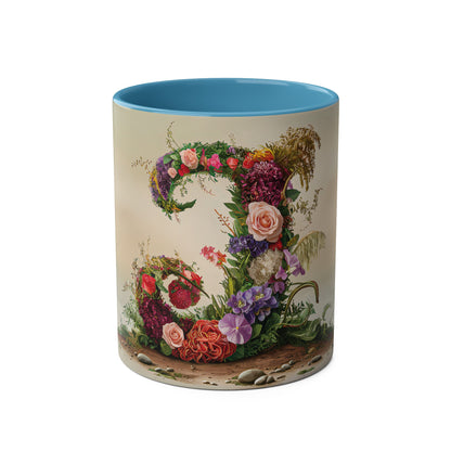 Floral Fantasy Two-Tone Ceramic Mug with Letter J Blue-01