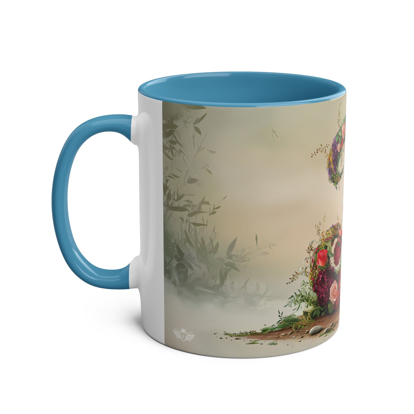 Floral Fantasy Two-Tone Ceramic Mug with Letter J Blue-02