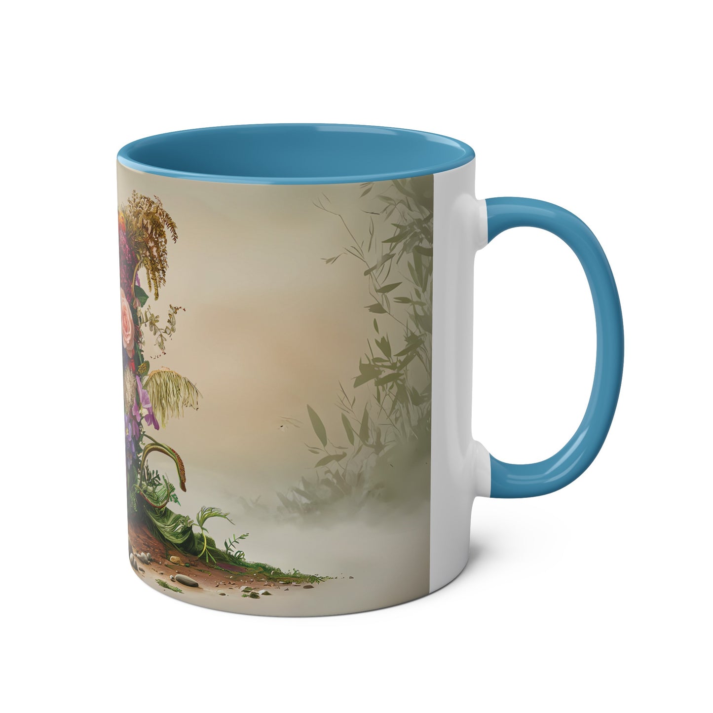 Floral Fantasy Two-Tone Ceramic Mug with Letter J Blue-03