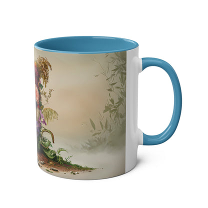 Floral Fantasy Two-Tone Ceramic Mug with Letter J Blue-03