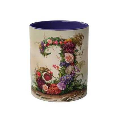 Floral Fantasy Two-Tone Ceramic Mug with Letter J Dark Blue-01