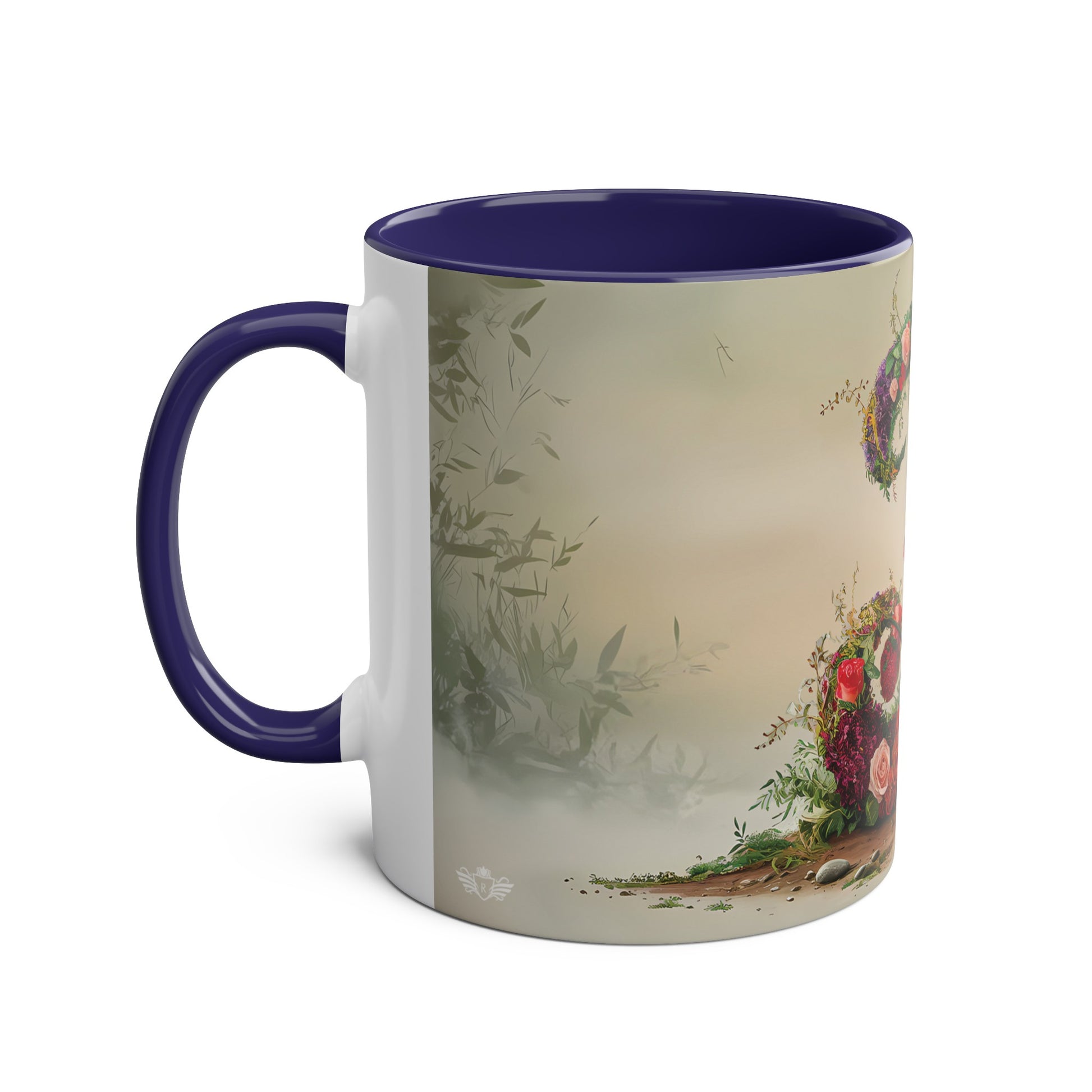 Floral Fantasy Two-Tone Ceramic Mug with Letter J Dark Blue-02