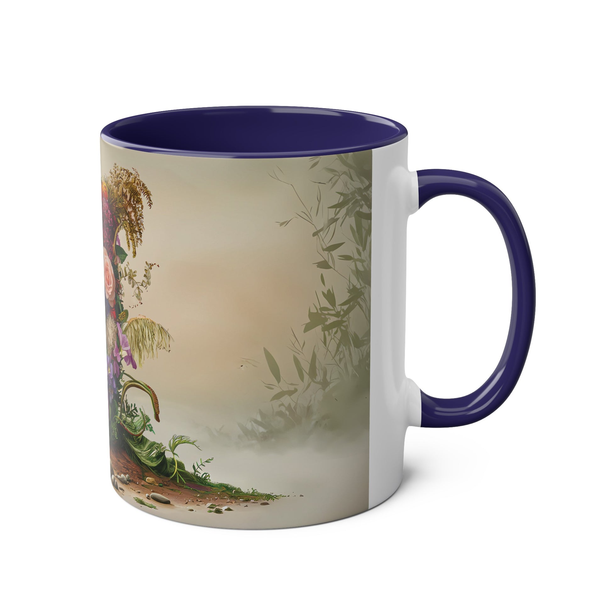 Floral Fantasy Two-Tone Ceramic Mug with Letter J Dark Blue-03