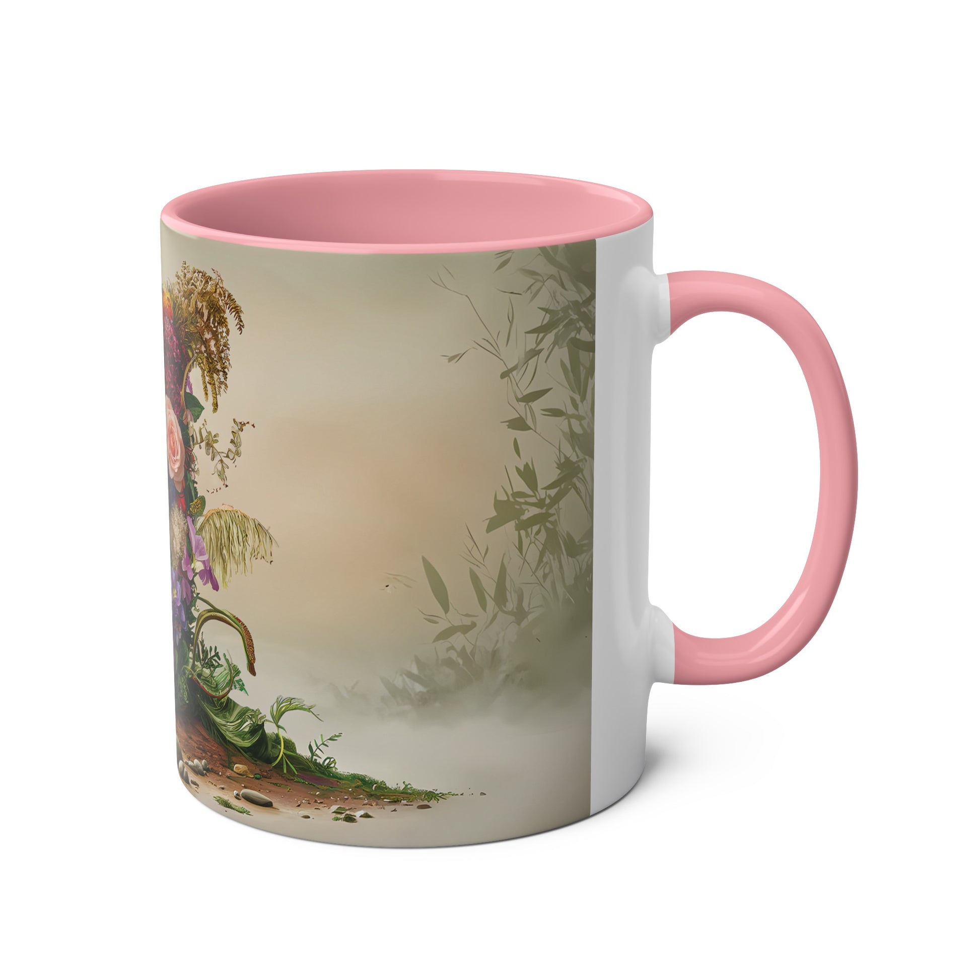 Floral Fantasy Two-Tone Ceramic Mug with Letter J Pink-03