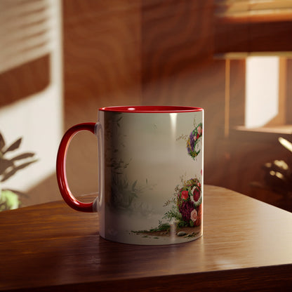 Floral Fantasy Two-Tone Ceramic Mug with Letter J Red-04