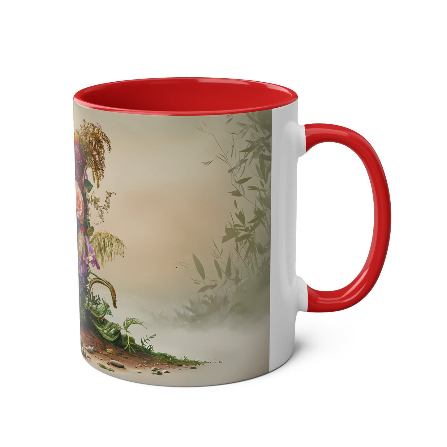 Floral Fantasy Two-Tone Ceramic Mug with Letter J Red-03