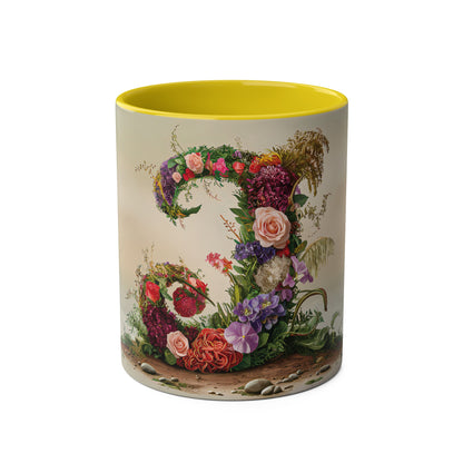 Floral Fantasy Two-Tone Ceramic Mug with Letter J Yellow-01