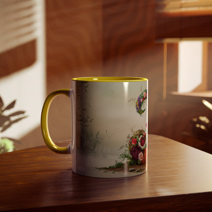 Floral Fantasy Two-Tone Ceramic Mug with Letter J Yellow-04