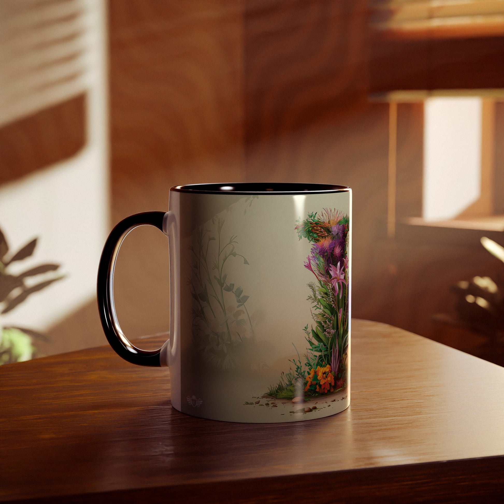 Floral Fantasy Two-Tone Ceramic Mug with Letter K Dark Blue-04