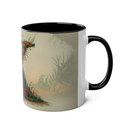 Floral Fantasy Two-Tone Ceramic Mug with Letter K Dark Blue-03