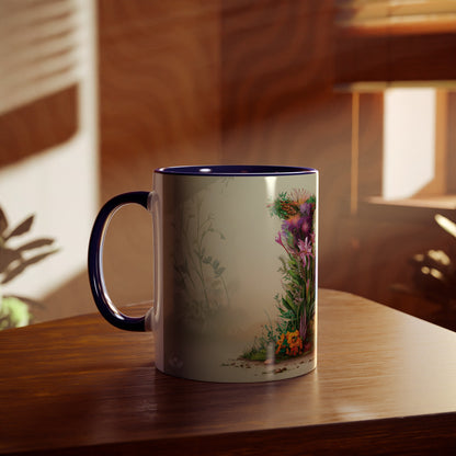 Floral Fantasy Two-Tone Ceramic Mug with Letter K Dark Blue-04