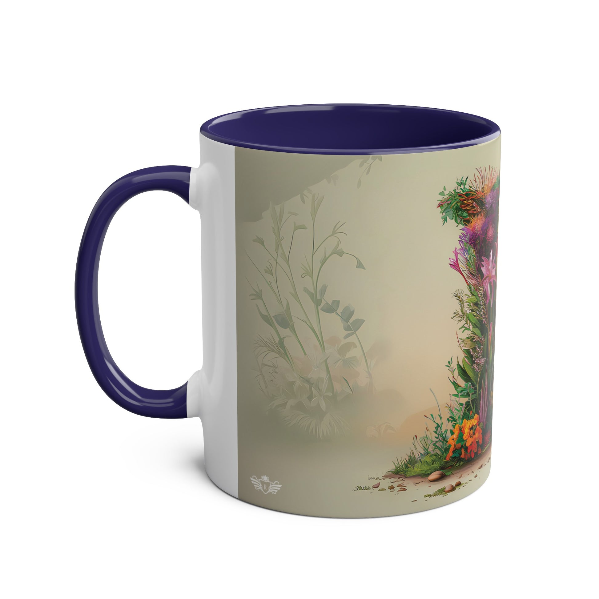 Floral Fantasy Two-Tone Ceramic Mug with Letter K Dark Blue-02