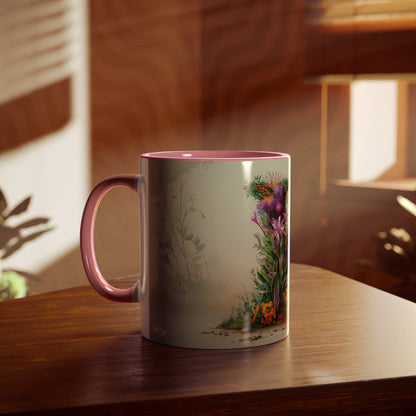 Floral Fantasy Two-Tone Ceramic Mug with Letter K Pink-04