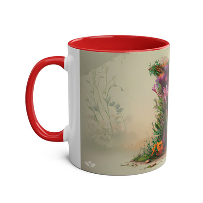 Floral Fantasy Two-Tone Ceramic Mug with Letter K Red-02