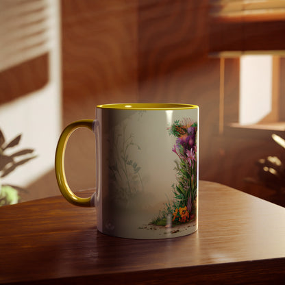 Floral Fantasy Two-Tone Ceramic Mug with Letter K Yellow-04