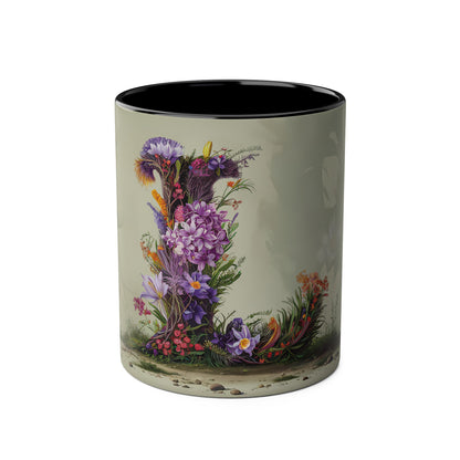 Floral Fantasy Two-Tone Ceramic Mug with Letter L Black-01