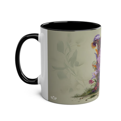 Floral Fantasy Two-Tone Ceramic Mug with Letter L Black-02