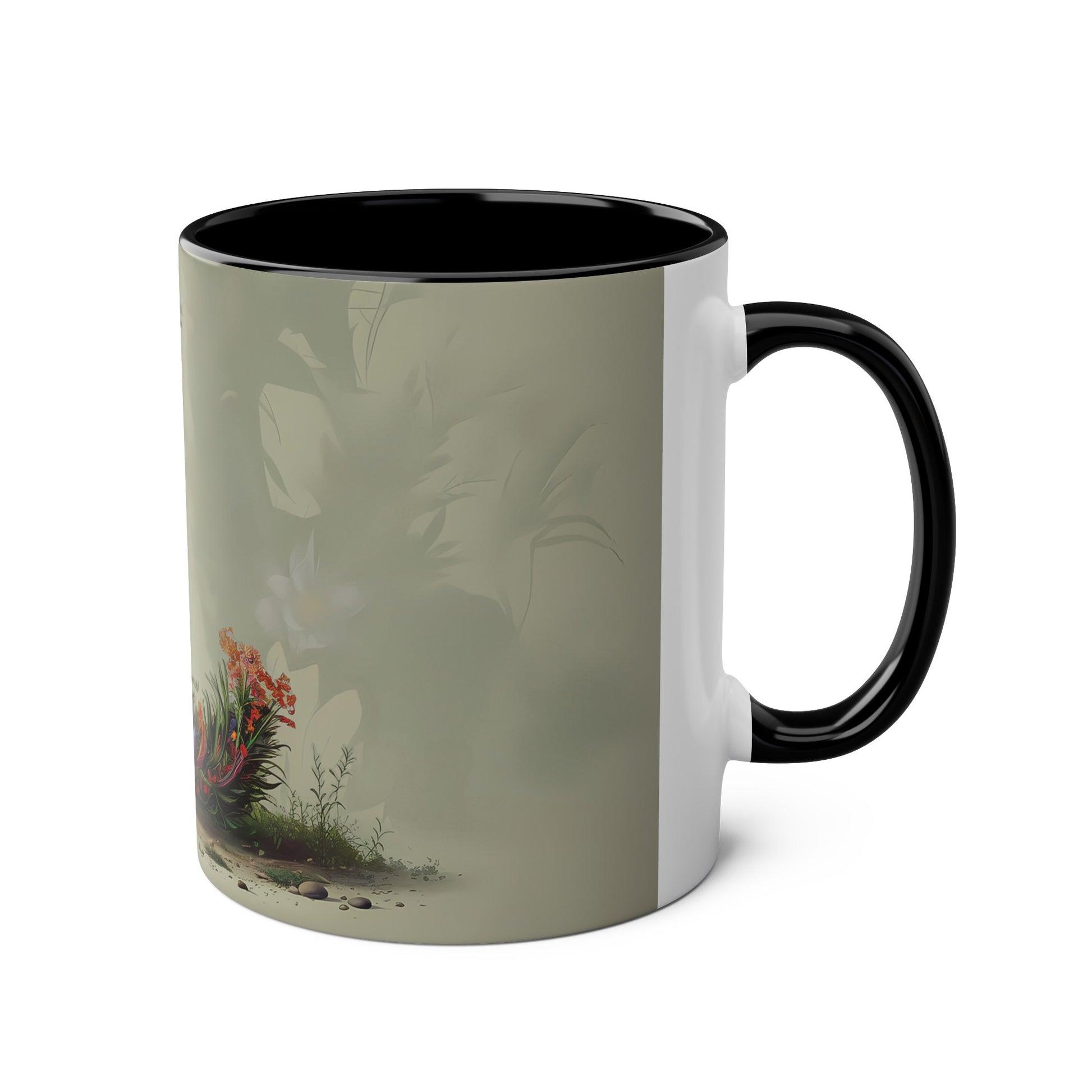 Floral Fantasy Two-Tone Ceramic Mug with Letter L Black-03