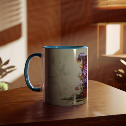 Floral Fantasy Two-Tone Ceramic Mug with Letter L Blue-04