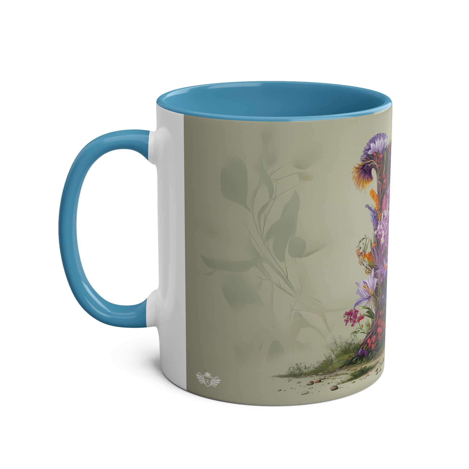 Floral Fantasy Two-Tone Ceramic Mug with Letter L Blue-02