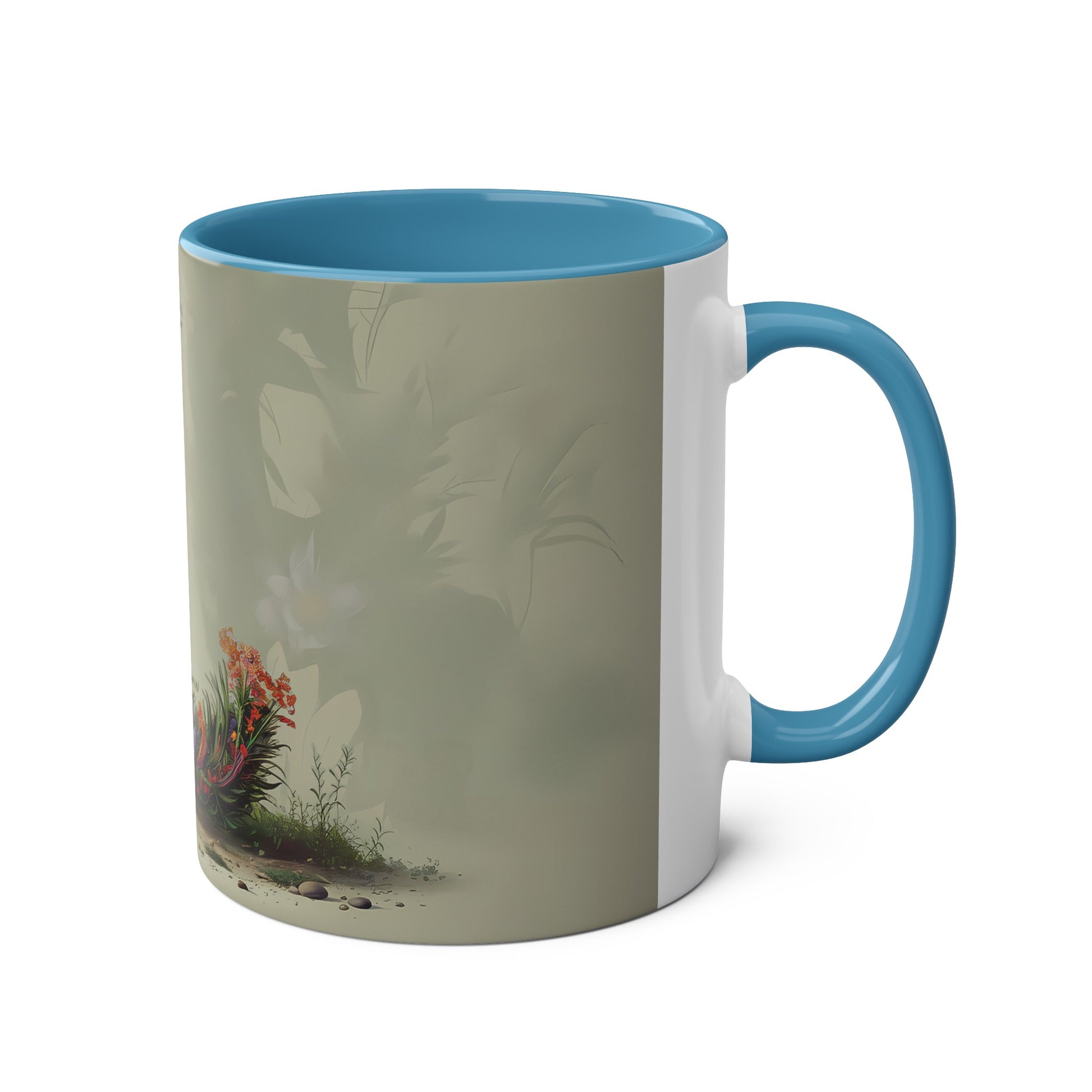 Floral Fantasy Two-Tone Ceramic Mug with Letter L Blue-03