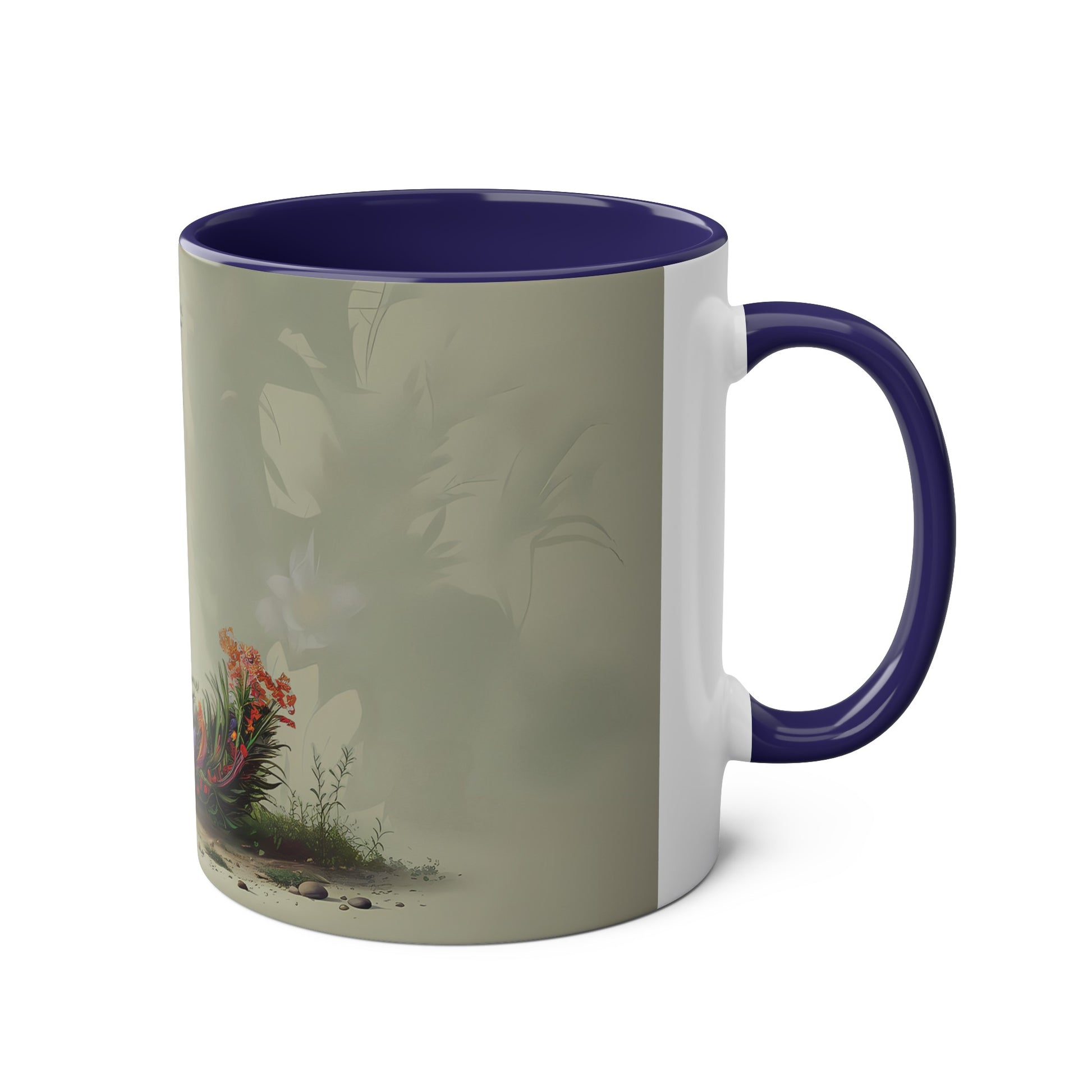 Floral Fantasy Two-Tone Ceramic Mug with Letter L Dark Blue-03