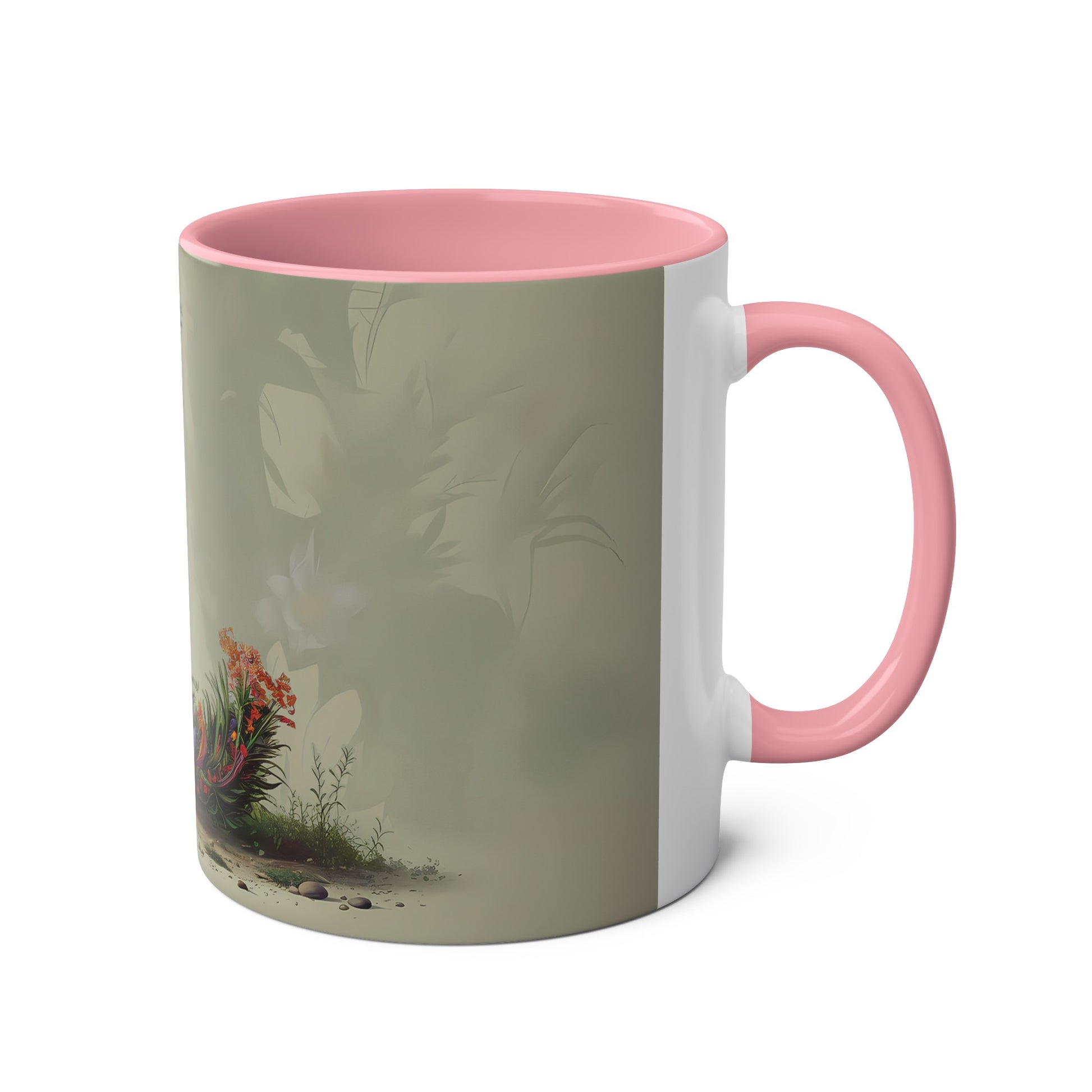 Floral Fantasy Two-Tone Ceramic Mug with Letter L Pink-03