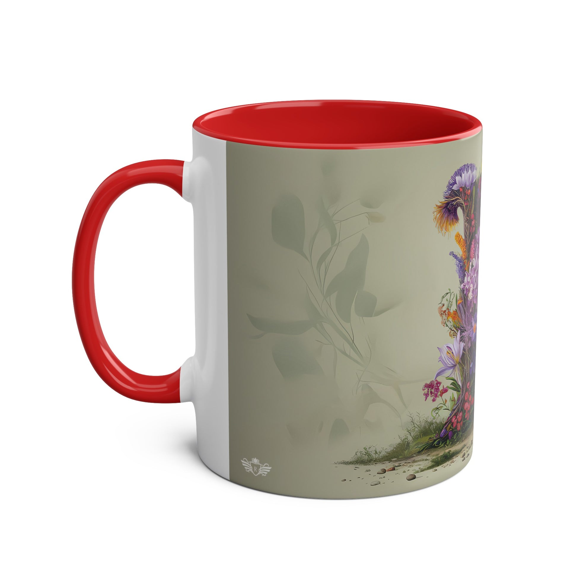 Floral Fantasy Two-Tone Ceramic Mug with Letter L Red-02