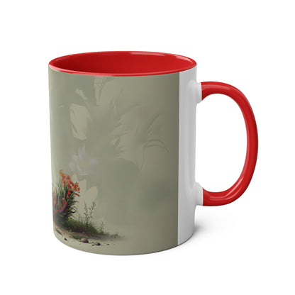 Floral Fantasy Two-Tone Ceramic Mug with Letter L Red-03