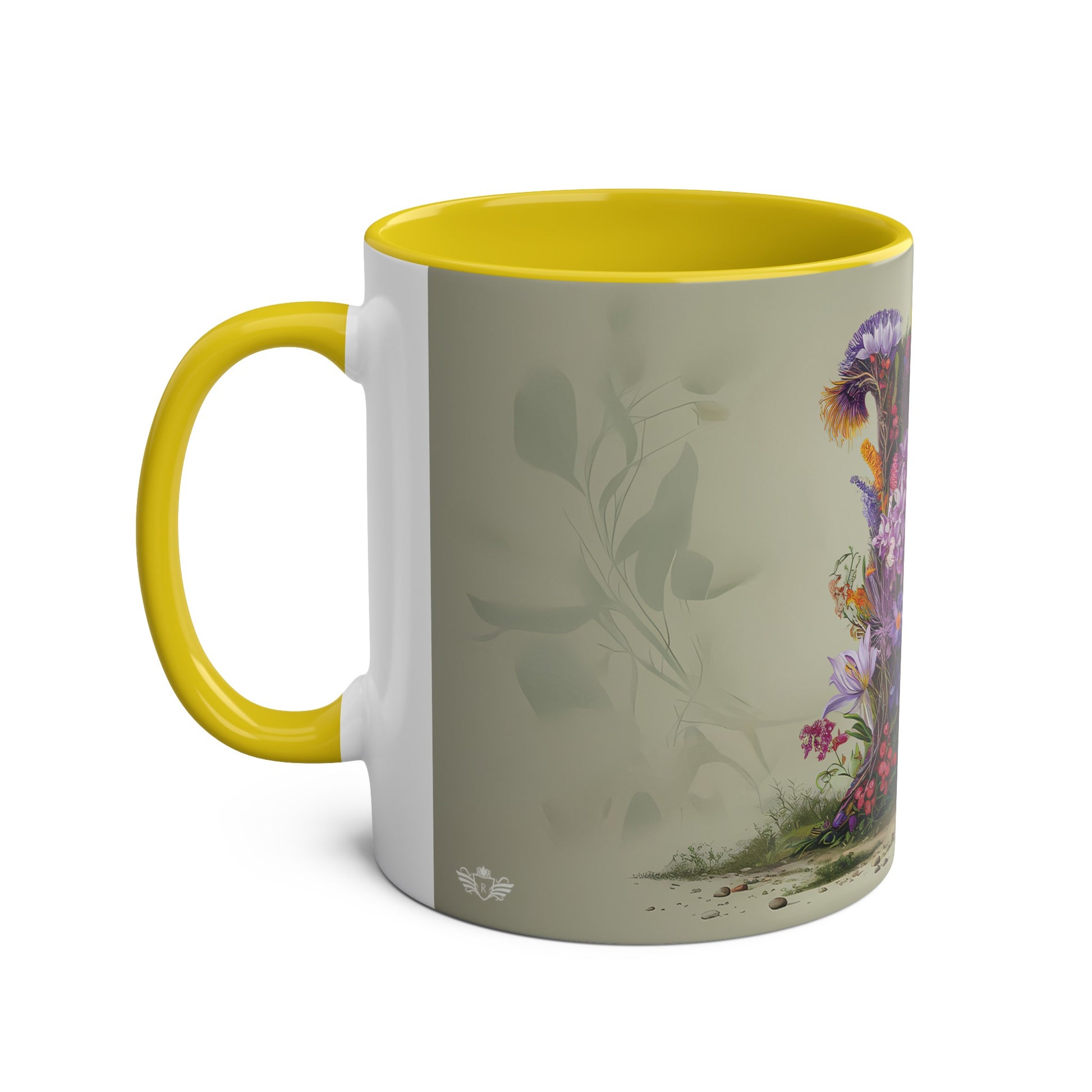 Floral Fantasy Two-Tone Ceramic Mug with Letter L Yellow-02