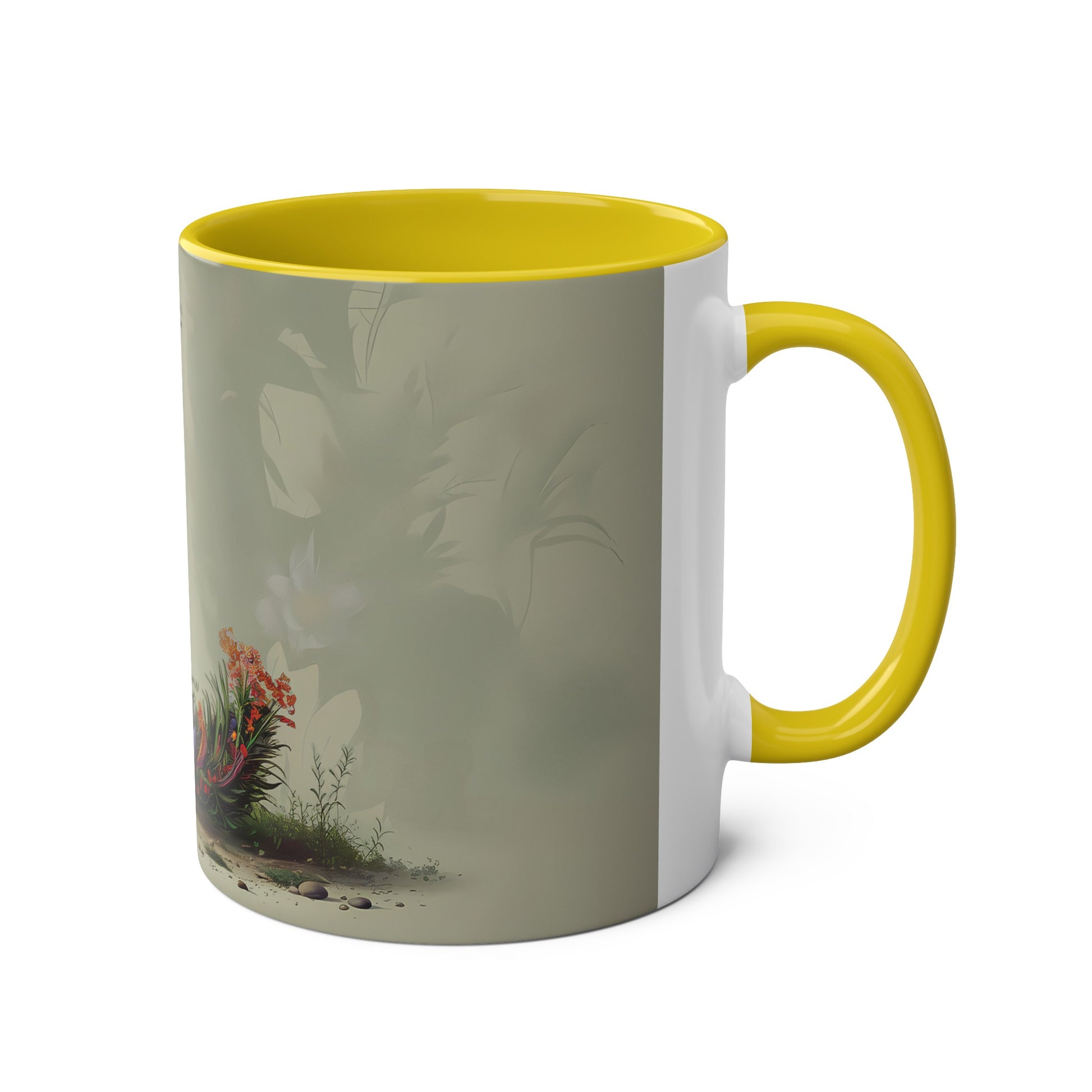 Floral Fantasy Two-Tone Ceramic Mug with Letter L Yellow-03