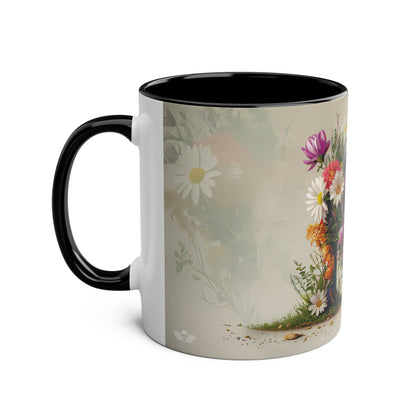 Floral Fantasy Two-Tone Ceramic Mug with Letter M Black-02