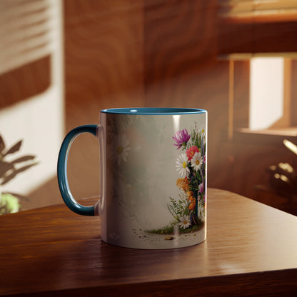 Floral Fantasy Two-Tone Ceramic Mug with Letter M Yellow-04