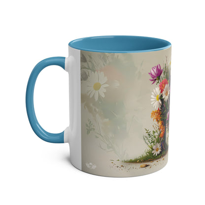 Floral Fantasy Two-Tone Ceramic Mug with Letter M Blue-02