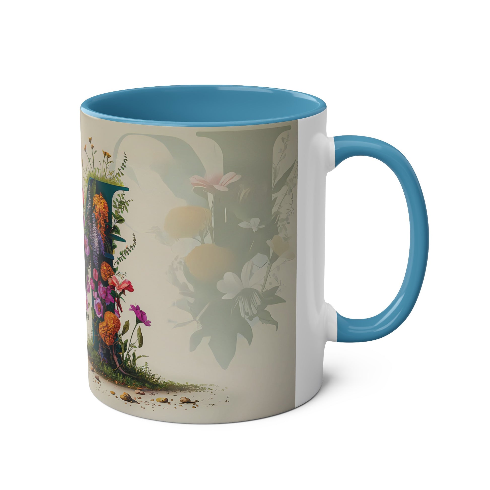 Floral Fantasy Two-Tone Ceramic Mug with Letter M Yellow-03