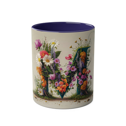 Floral Fantasy Two-Tone Ceramic Mug with Letter M Dark Blue-01