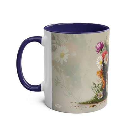 Floral Fantasy Two-Tone Ceramic Mug with Letter M Dark Blue-02