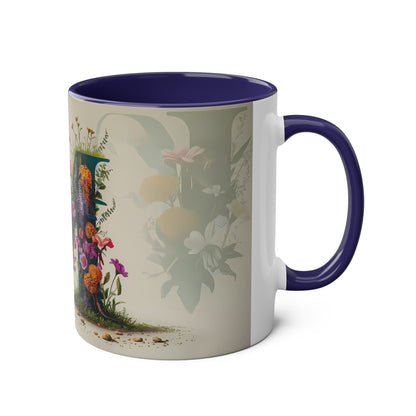 Floral Fantasy Two-Tone Ceramic Mug with Letter M Dark Blue-03