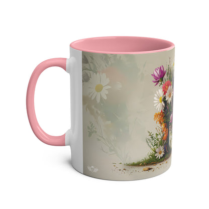 Floral Fantasy Two-Tone Ceramic Mug with Letter M Pink-02