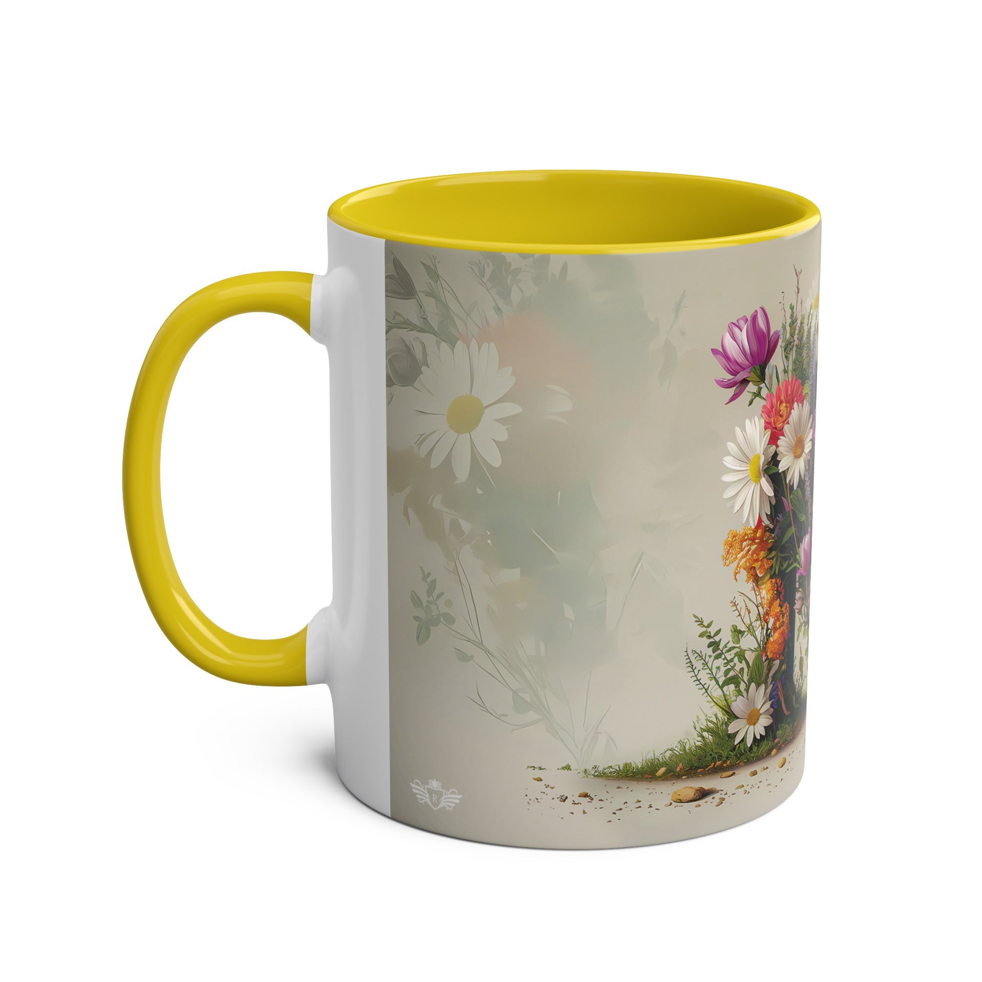 Floral Fantasy Two-Tone Ceramic Mug with Letter M Yellow-02