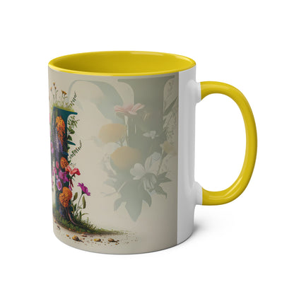 Floral Fantasy Two-Tone Ceramic Mug with Letter M Yellow-03