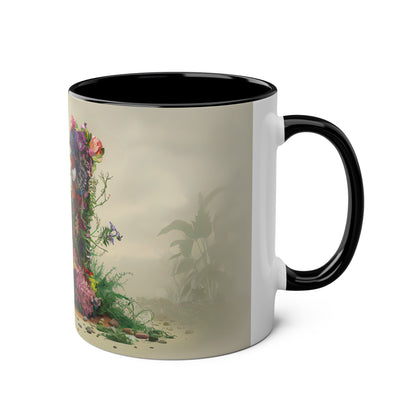 Floral Fantasy Two-Tone Ceramic Mug with Letter N Black-03