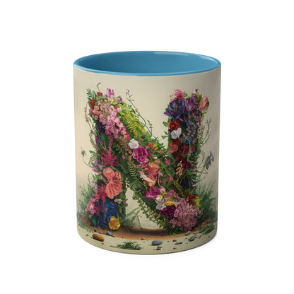 Floral Fantasy Two-Tone Ceramic Mug with Letter N Blue-01