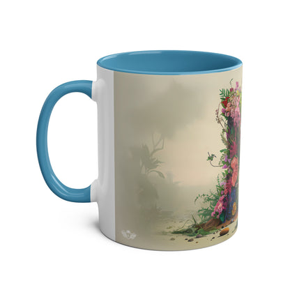 Floral Fantasy Two-Tone Ceramic Mug with Letter N Blue-02