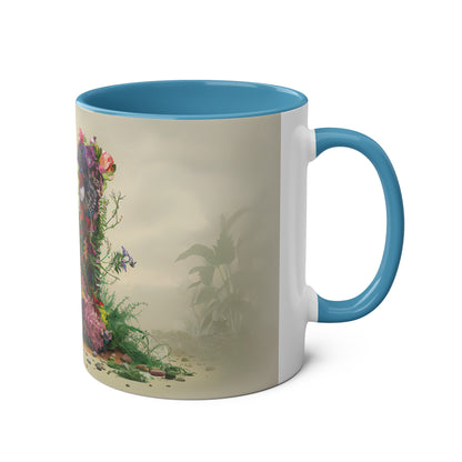 Floral Fantasy Two-Tone Ceramic Mug with Letter N Blue-03