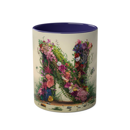 Floral Fantasy Two-Tone Ceramic Mug with Letter N Dark Blue-01