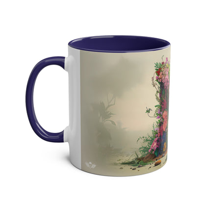 Floral Fantasy Two-Tone Ceramic Mug with Letter N Dark Blue-02